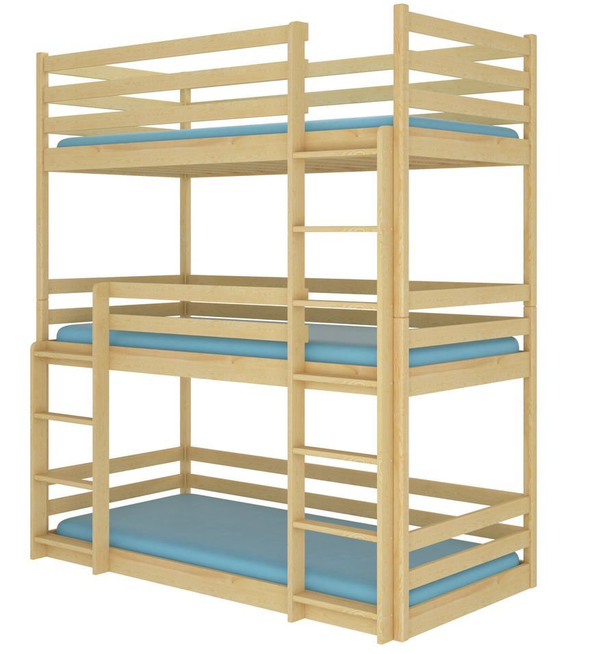 Lit superposé 3 places BARCELONA 90x200 cm - Pin massif avec 3 sommiers inclus - Photo n°1
