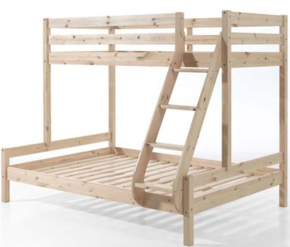 Lit superposé 90/140x200 cm pin massif clair Pino - Photo n°1