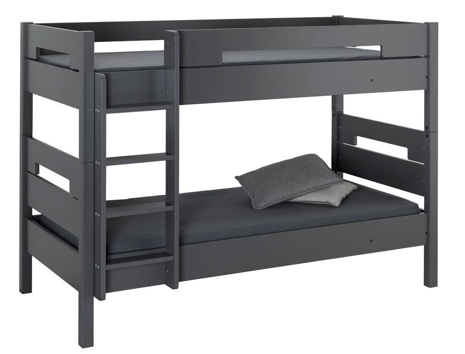 Lit superposé 90x190 cm hêtre massif anthracite Milo - Photo n°1