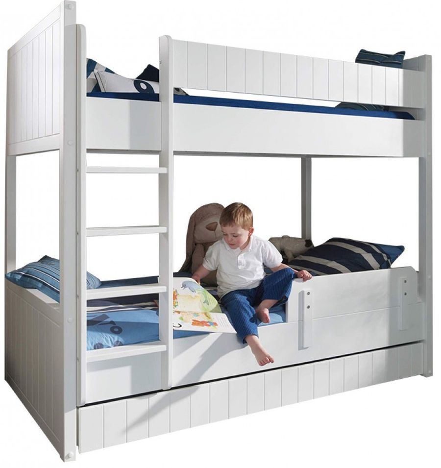 Lit superposé 90x200 cm bois laqué blanc Robin - Photo n°1