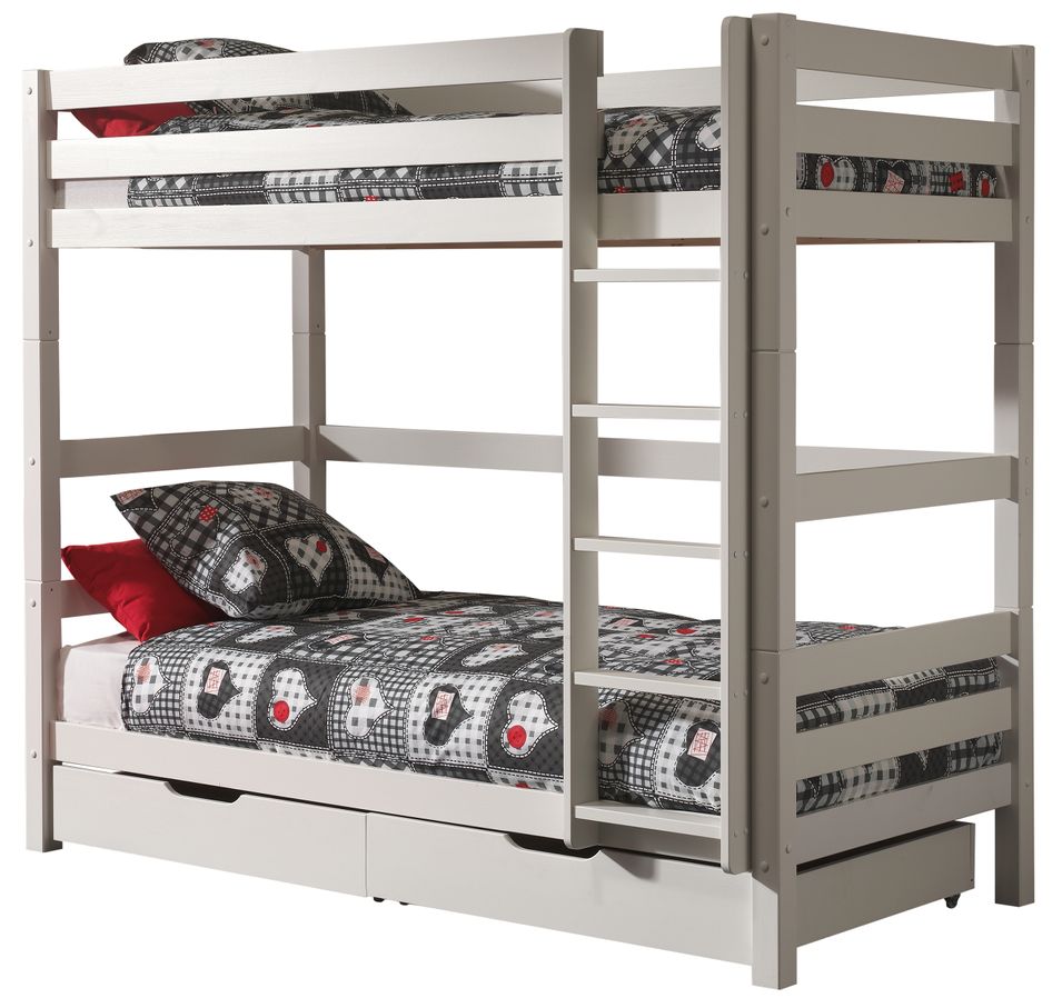 Lit superposé avec tiroir pin massif blanc Pinie H 180 - Photo n°1