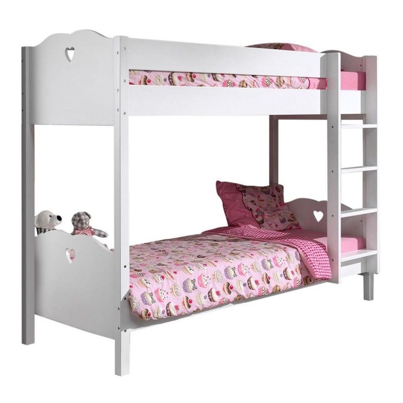 Lit superposé blanc laqué 90x200 cm Coeur - Photo n°1