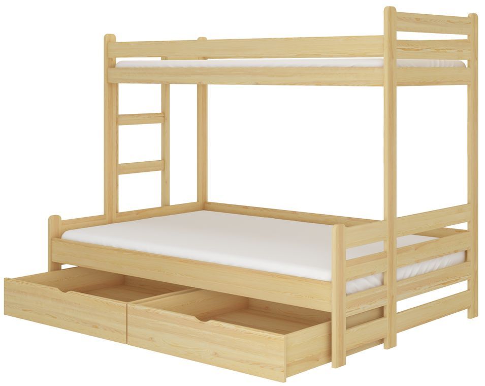 Lit superposé bois pin naturel 2 couchages 90x200 et 120x200 cm avec rangement Adova - Photo n°1