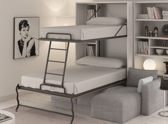 Lit superposé escamotable 2 couchages 90x190 cm et 140x190 Verkali - Photo n°1