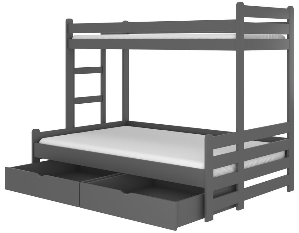 Lit superposé gris graphite 2 couchages 90x200 et 120x200 cm avec rangement Adova - Photo n°1