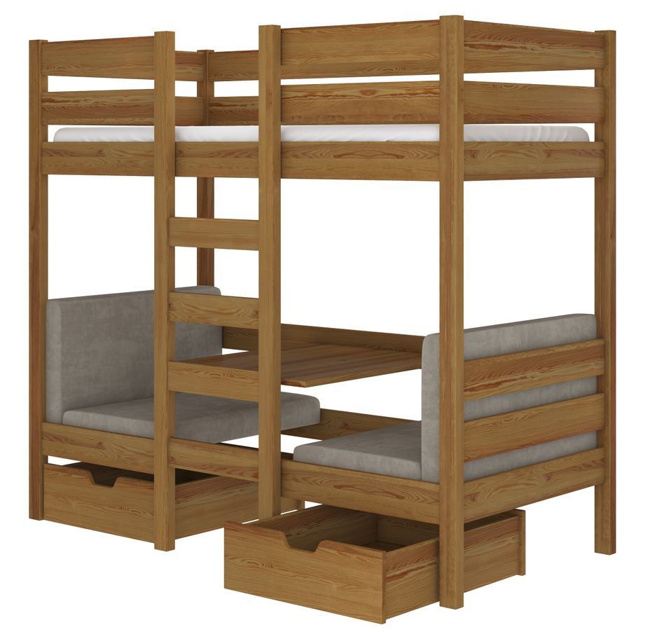 Lit superposé mezzanine SULTA 3-en-1– Avec 2 couchages, 2 fauteuils et rangements - Photo n°1