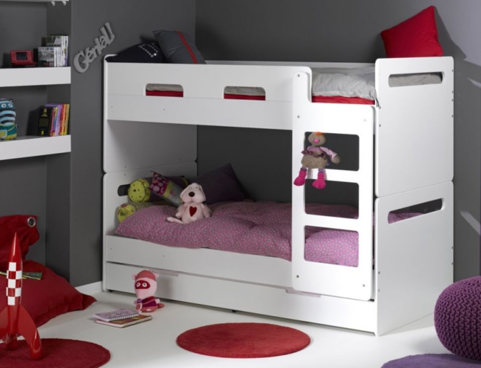 Lit superposé modulable blanc avec tiroir Féroé 90x200cm - Photo n°1