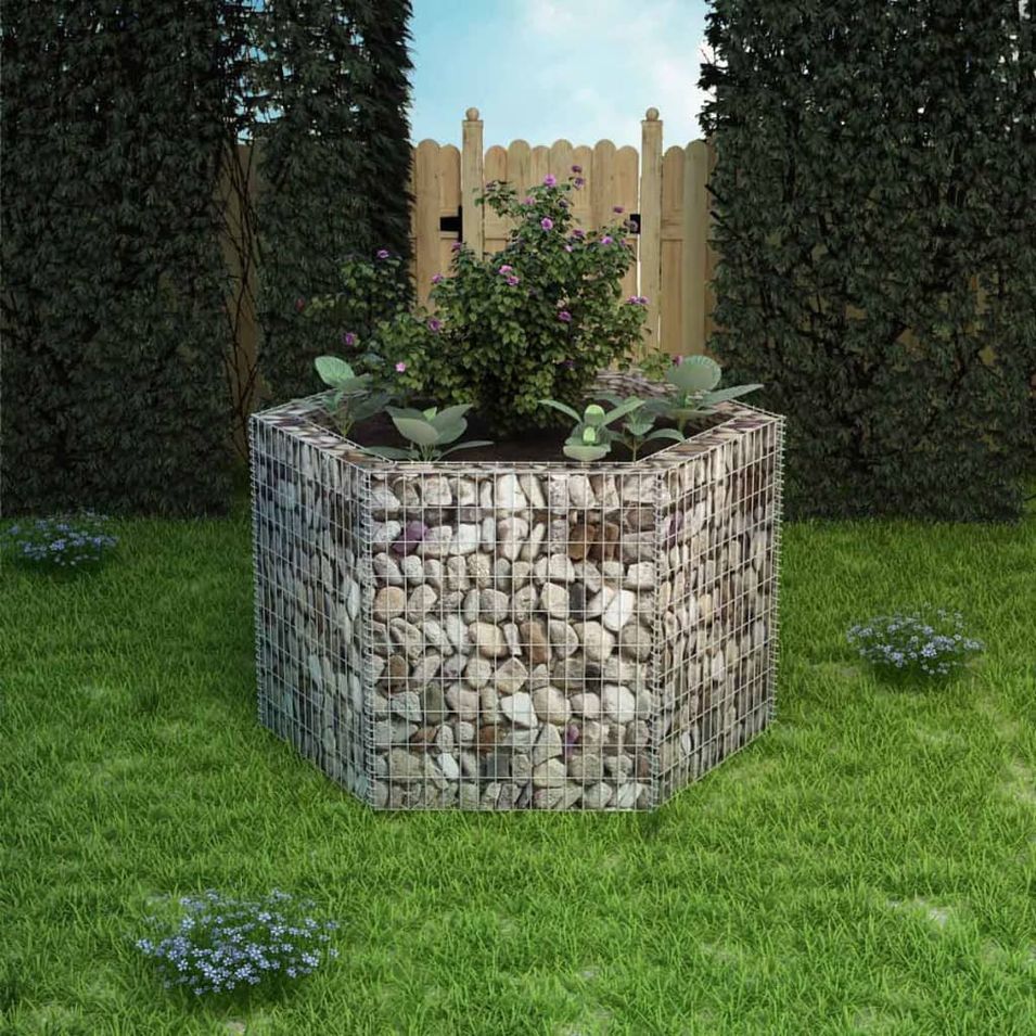 Jardinière à gabion hexagonale 160x140x100 cm - Photo n°1