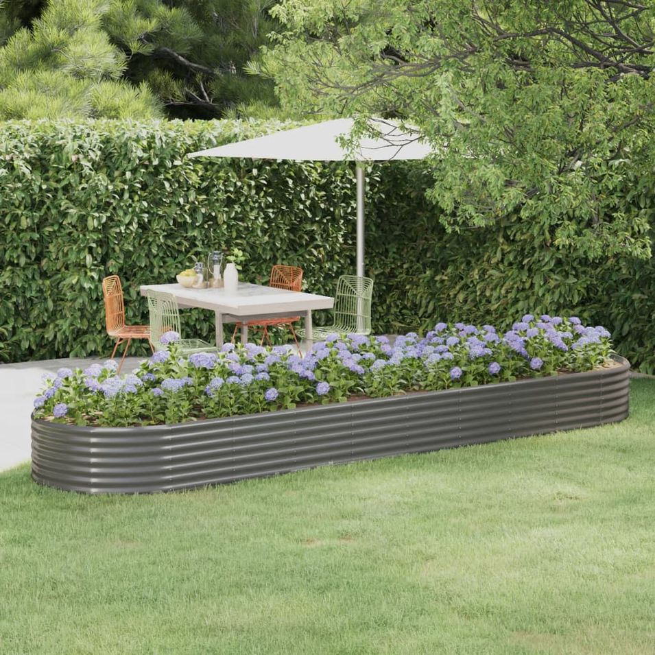 Lit surélevé de jardin Acier enduit de poudre 396x100x36cm gris - Photo n°1