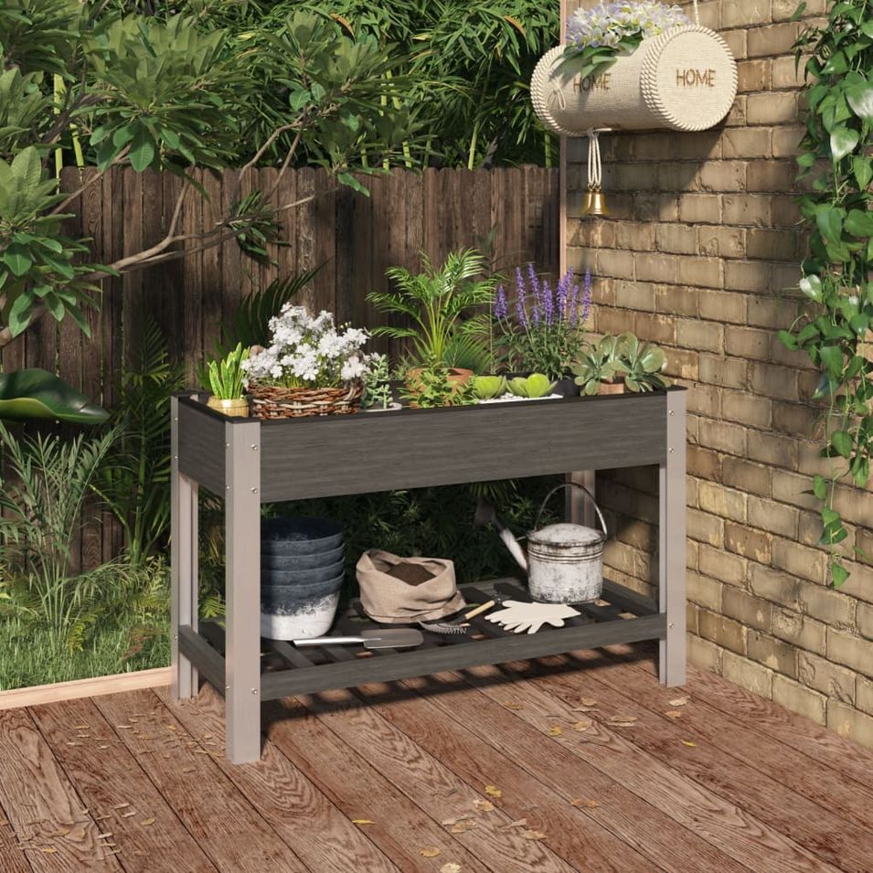Lit surélevé de jardin avec étagère Gris 120x50x75 cm WPC - Photo n°1