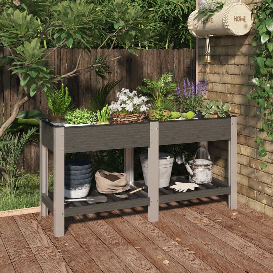Lit surélevé de jardin avec étagère Gris 150x50x75 cm WPC - Photo n°1