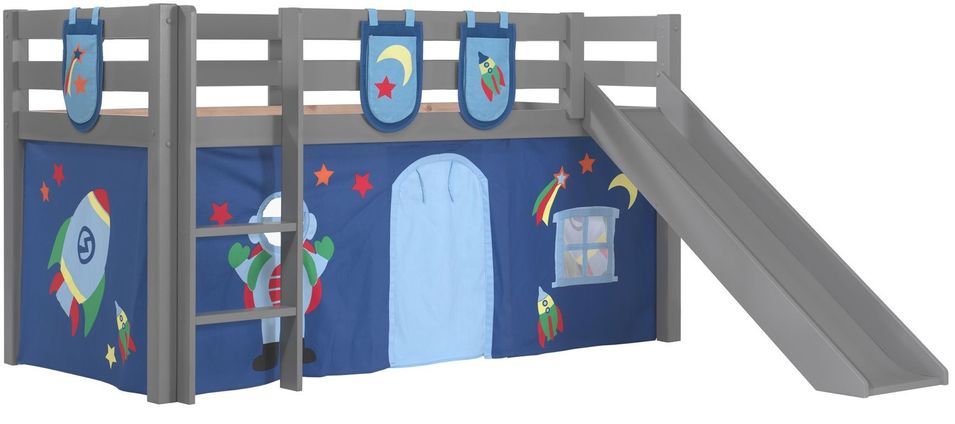 Lit toboggan 90x200 cm avec tente et 3 pochettes astra pin massif gris Pino - Photo n°1