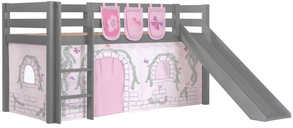 Lit toboggan 90x200 cm avec tente et 3 pochettes contra pin massif gris Pino - Photo n°1