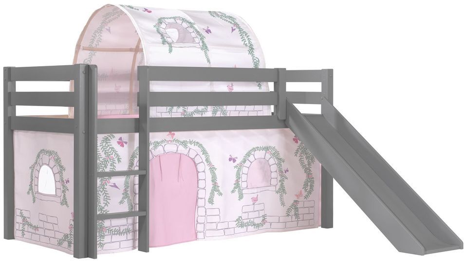 Lit toboggan 90x200 cm avec tente et tunnel contra pin massif gris Pino - Photo n°1