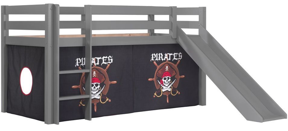 Lit toboggan 90x200 cm avec tente pirate noir pin massif gris Pino - Photo n°1