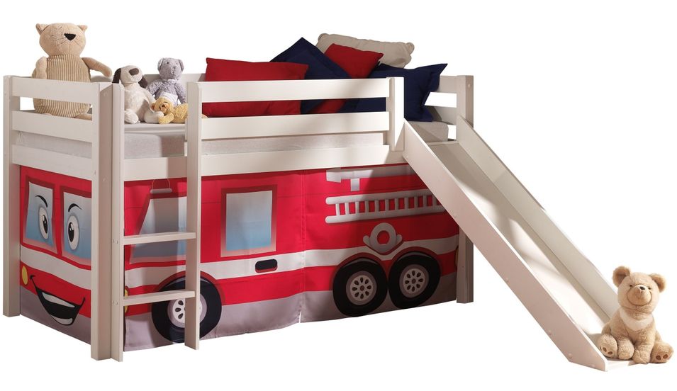 Lit toboggan 90x200 cm avec tente pompier pin massif blanc Pino - Photo n°1