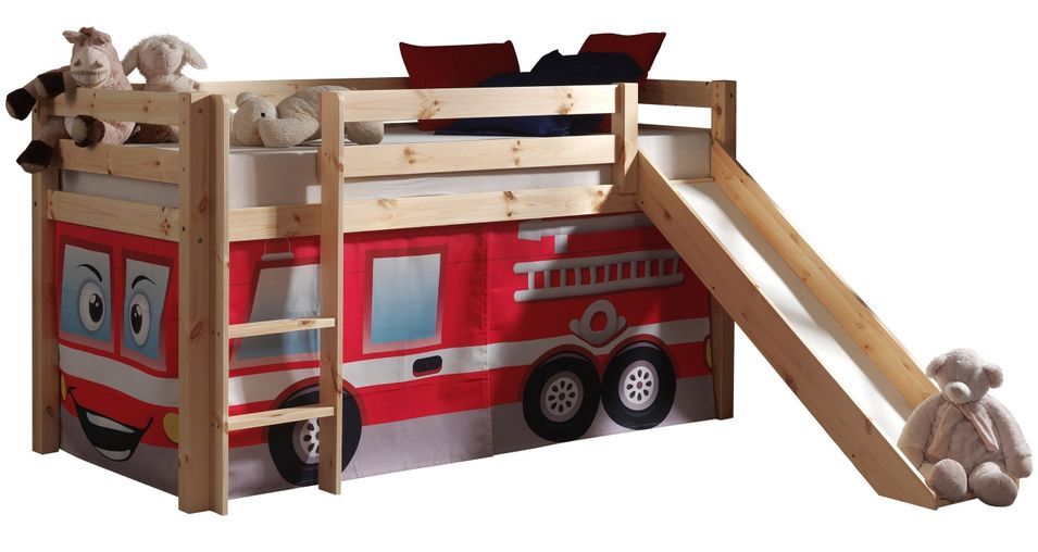 Lit toboggan 90x200 cm avec tente pompier pin massif clair Pino - Photo n°1