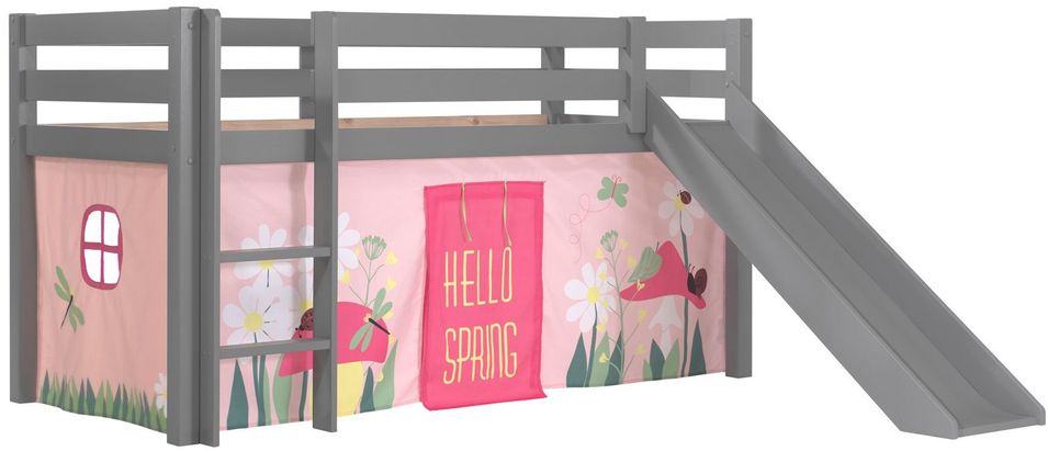 Lit toboggan 90x200 cm avec tente printemps pin massif gris Pino - Photo n°1