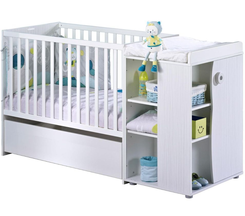 Lit transformable laqué Gris et Blanc Nino 60x120 en 90x190 - Photo n°1