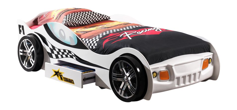Lit voiture à tiroir blanc Turbo 90x200 cm - Photo n°1