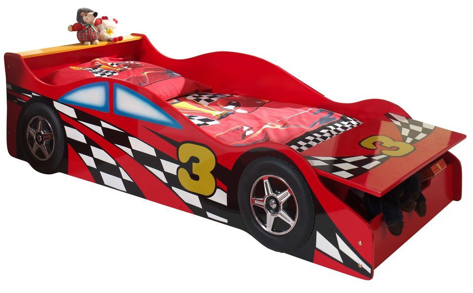 Lit voiture de course 70x140 cm bois rouge Todd - Photo n°1