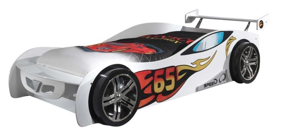 Lit voiture de course 90x200 cm bois blanc Lemans - Photo n°1