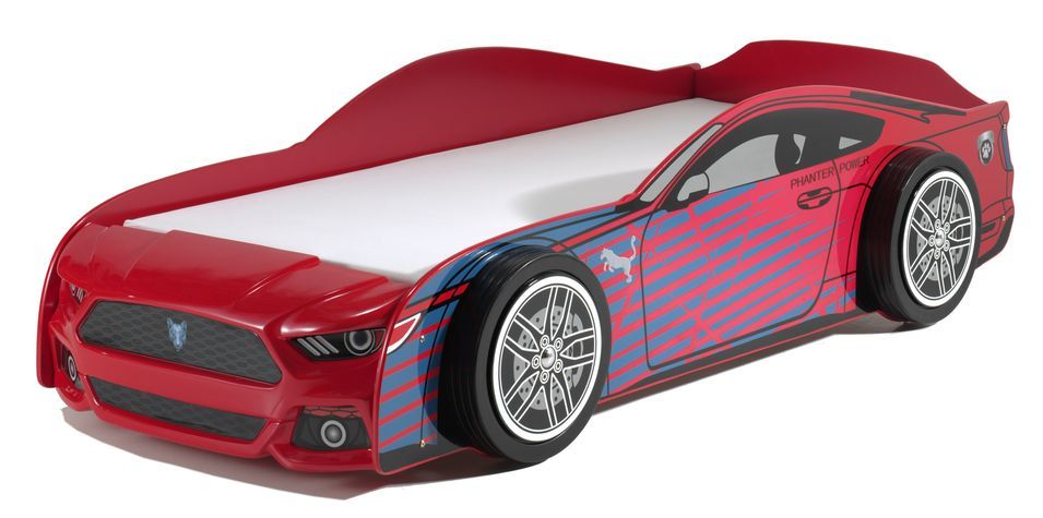Lit voiture de course 90x200 cm bois rouge Panther - Photo n°1