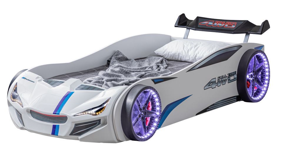 Lit voiture de course avec bruitages et leds Mustang blanc - Photo n°1