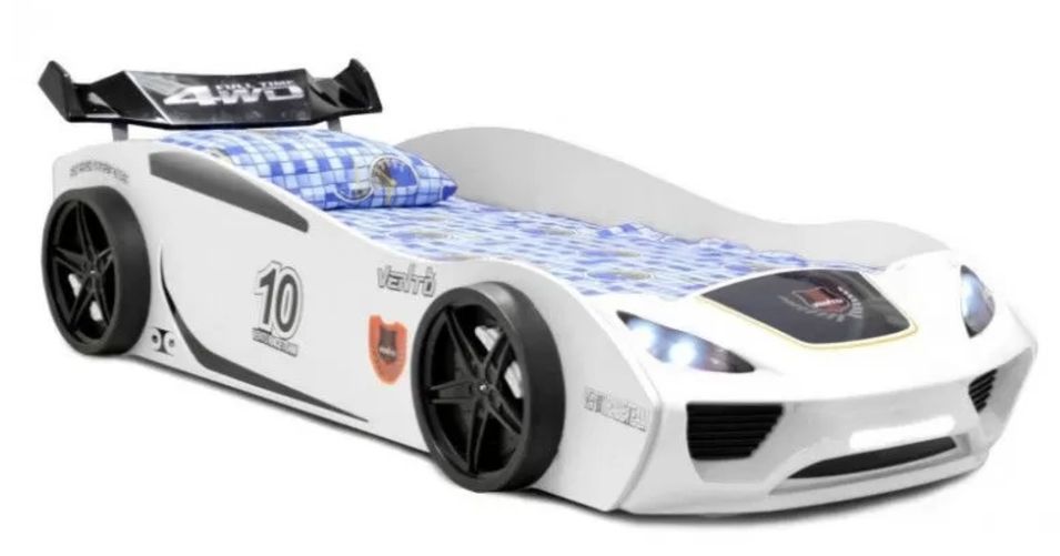 Lit voiture de course blanc avec phares Rino 90x190 cm - Photo n°1