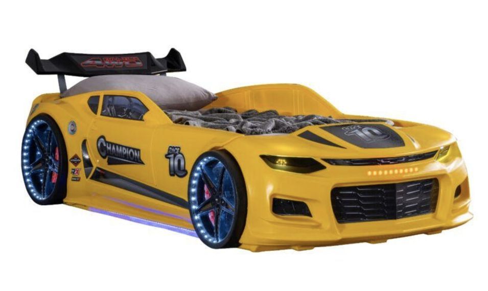Lit voiture de course Champion racing jaune avec Led et bruitage 90x190 cm - Photo n°1