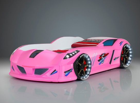 Lit voiture formule 1 rose à led et bruitage 90x190 cm - Photo n°1