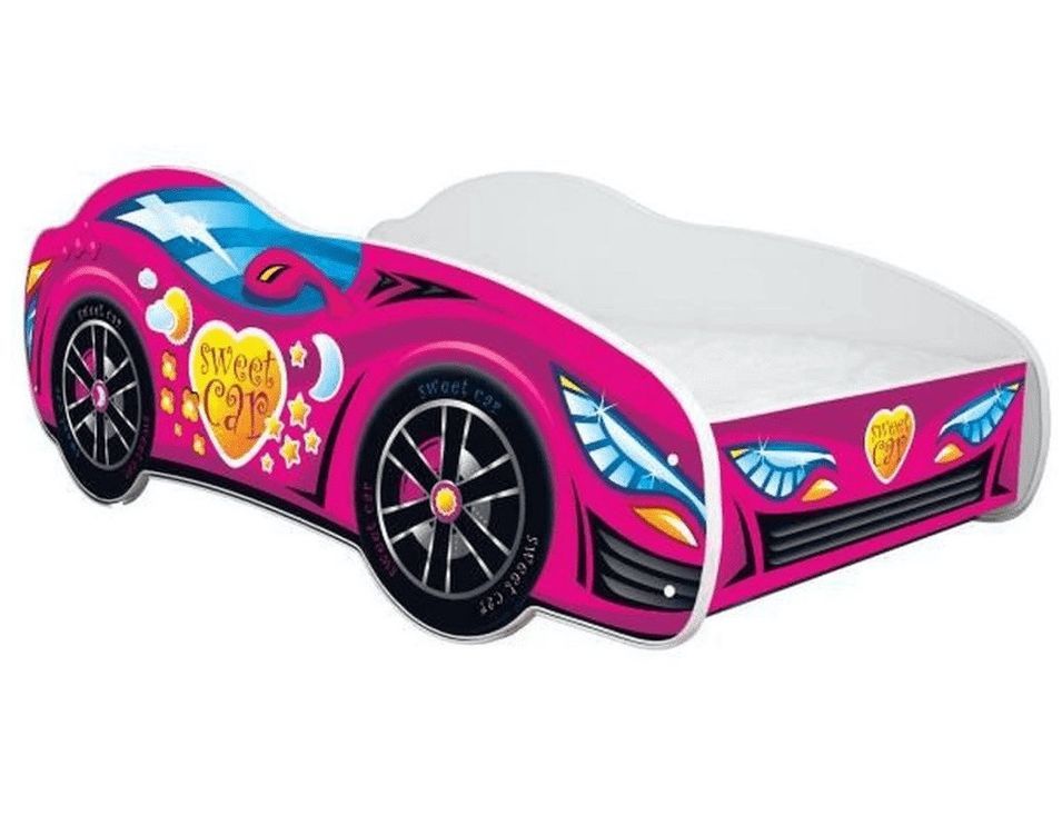 Lit voiture racing rose 70x140 cm - Sommier et matelas inclus - Photo n°1