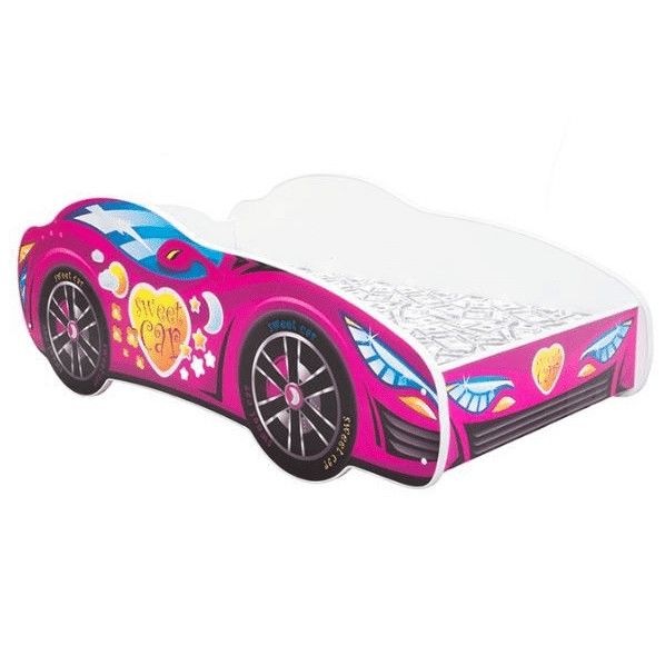 Lit voiture racing rose 80x160 cm - Sommier et matelas inclus - Photo n°1