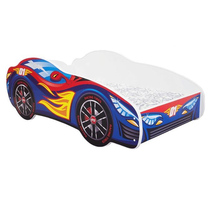 Lit voiture sport rouge 80x160 cm - Sommier et matelas inclus - Photo n°1
