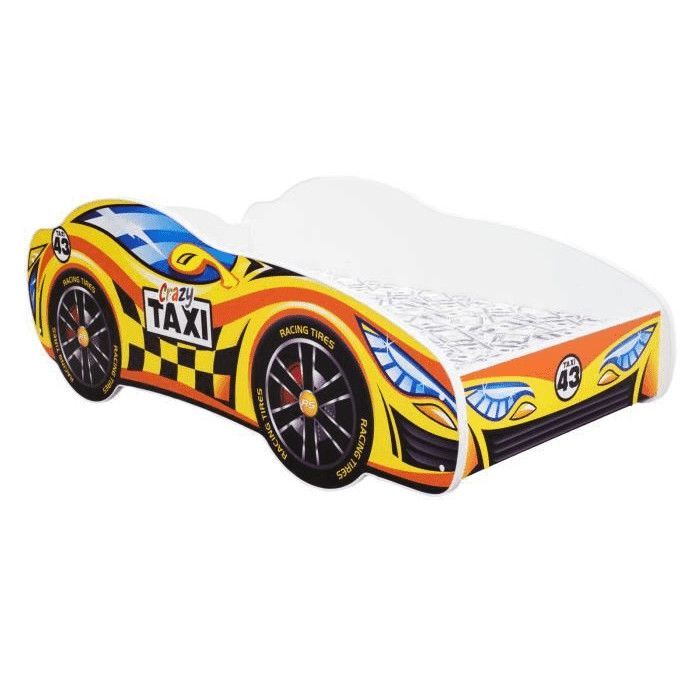 Lit voiture taxi jaune 70x140 cm - Sommier et matelas inclus - Photo n°1