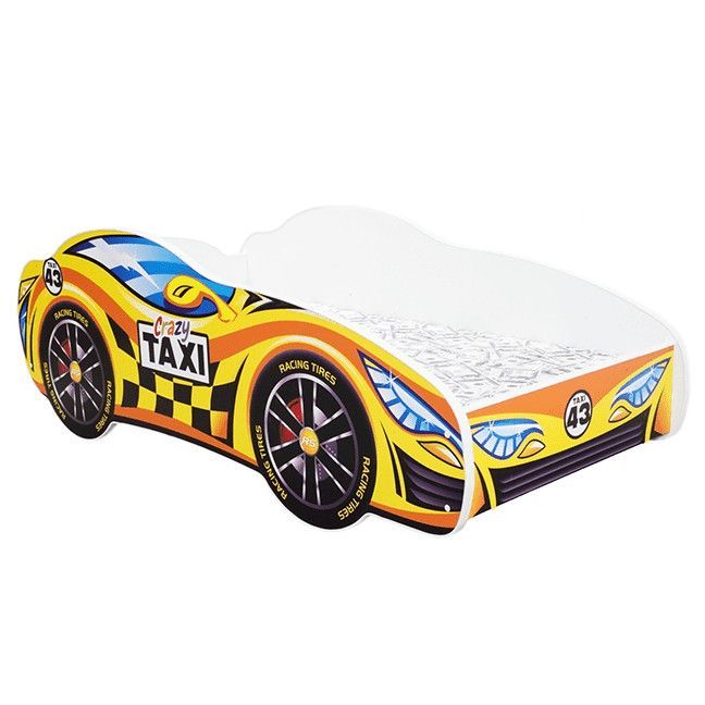 Lit voiture taxi jaune 80x160 cm - Sommier et matelas inclus - Photo n°1