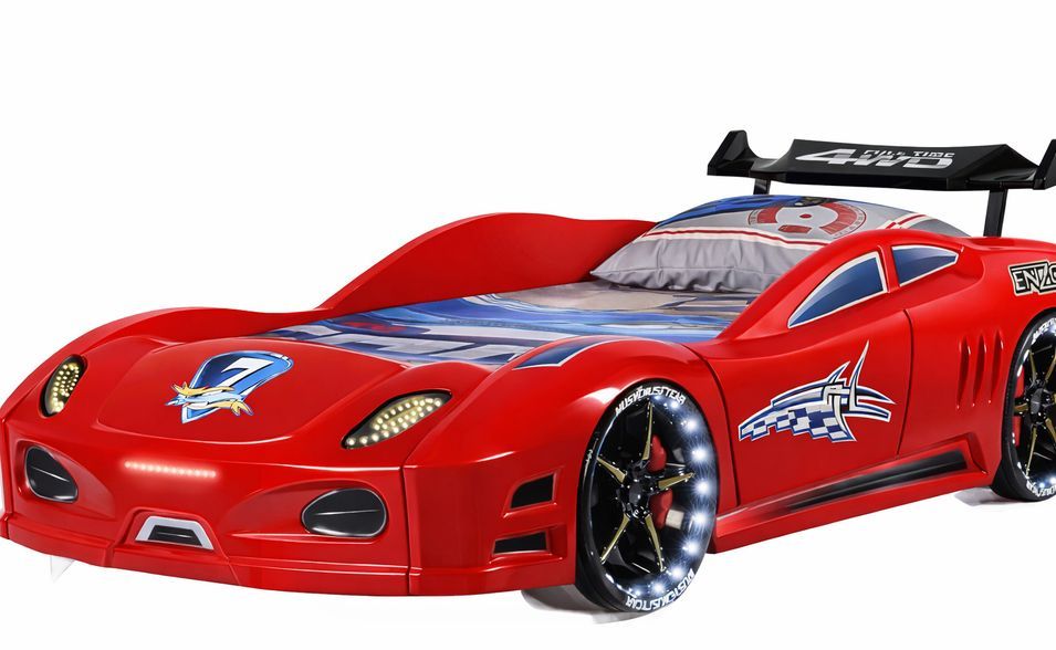 Lit voiture TURBO V7 à LED et bruitages – 90 x 190 cm - Photo n°1