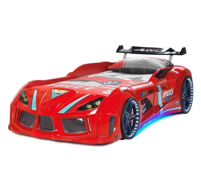 Lit voiture TURBO V8 avec LED et bruitages – 90 x 190 cm - Photo n°1