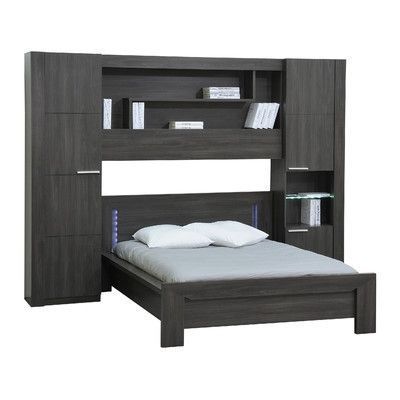 Lit wengé Led integré avec aménagement Carmona - Photo n°1