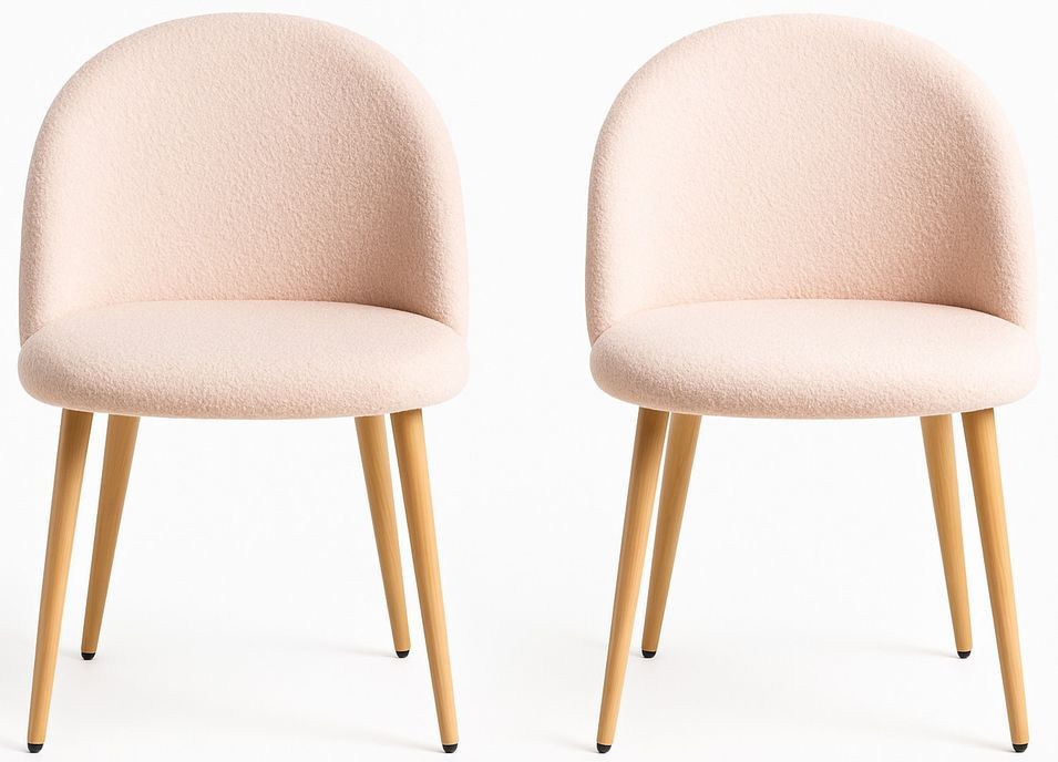 Lot de 2 chaise Kazon - Tissu à bouclettes élégant et pieds métal effet bois clair - Photo n°1