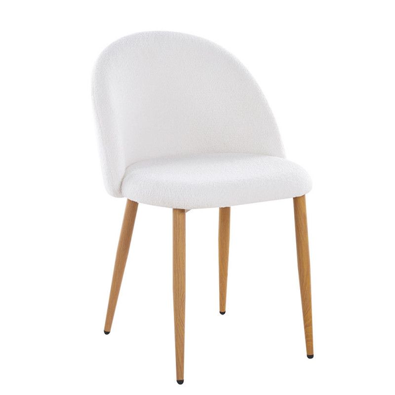 Lot de 2 chaise Kazon - Tissu à bouclettes élégant et pieds métal effet bois clair - Photo n°1