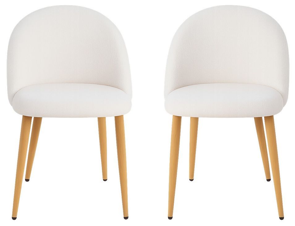 Lot de 2 chaise Kazon - Tissu à bouclettes élégant et pieds métal effet bois clair - Photo n°1