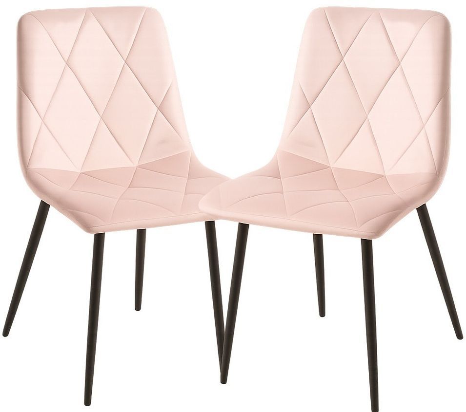 Lot de 2 chaises ARIEL – Velours matelassé à losanges & pieds acier noir - Photo n°1