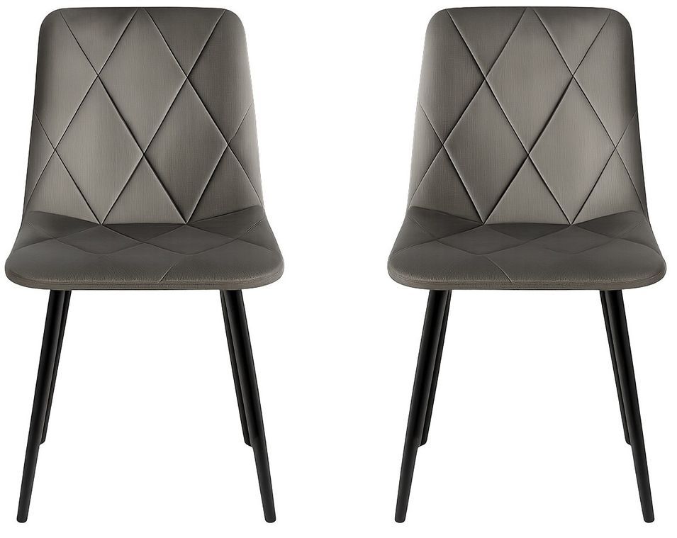 Lot de 2 chaises ARIEL – Velours matelassé à losanges & pieds acier noir - Photo n°1