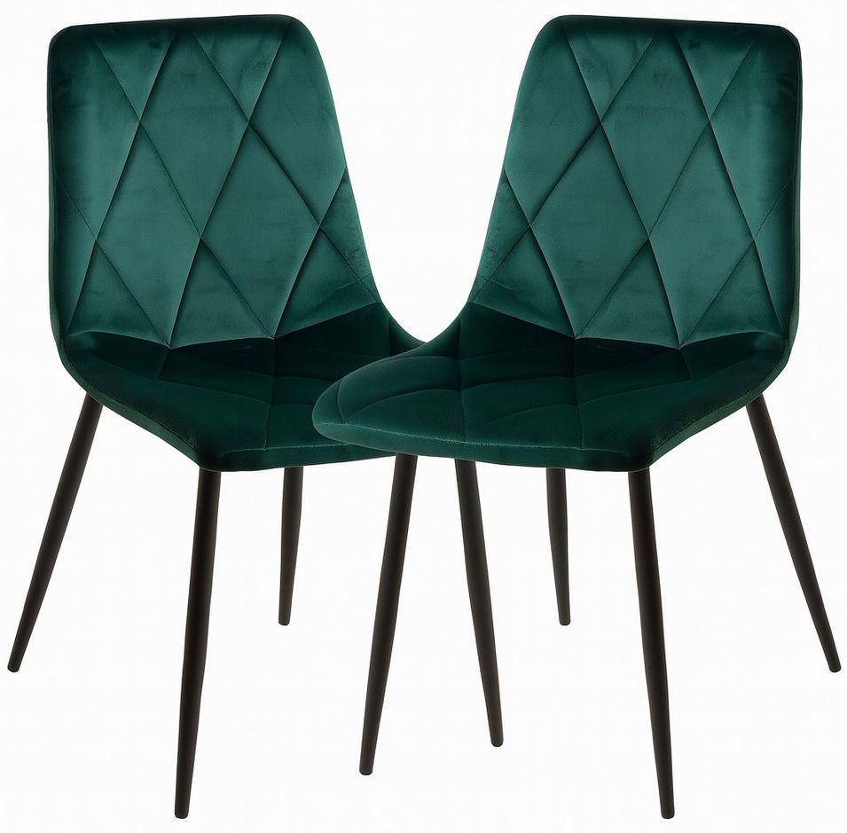 Lot de 2 chaises ARIEL – Velours matelassé à losanges & pieds acier noir - Photo n°1