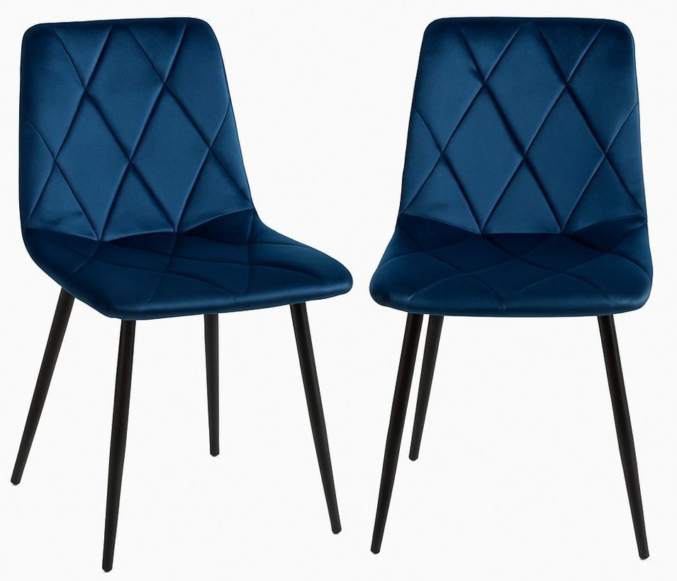 Lot de 2 chaises ARIEL – Velours matelassé à losanges & pieds acier noir - Photo n°1