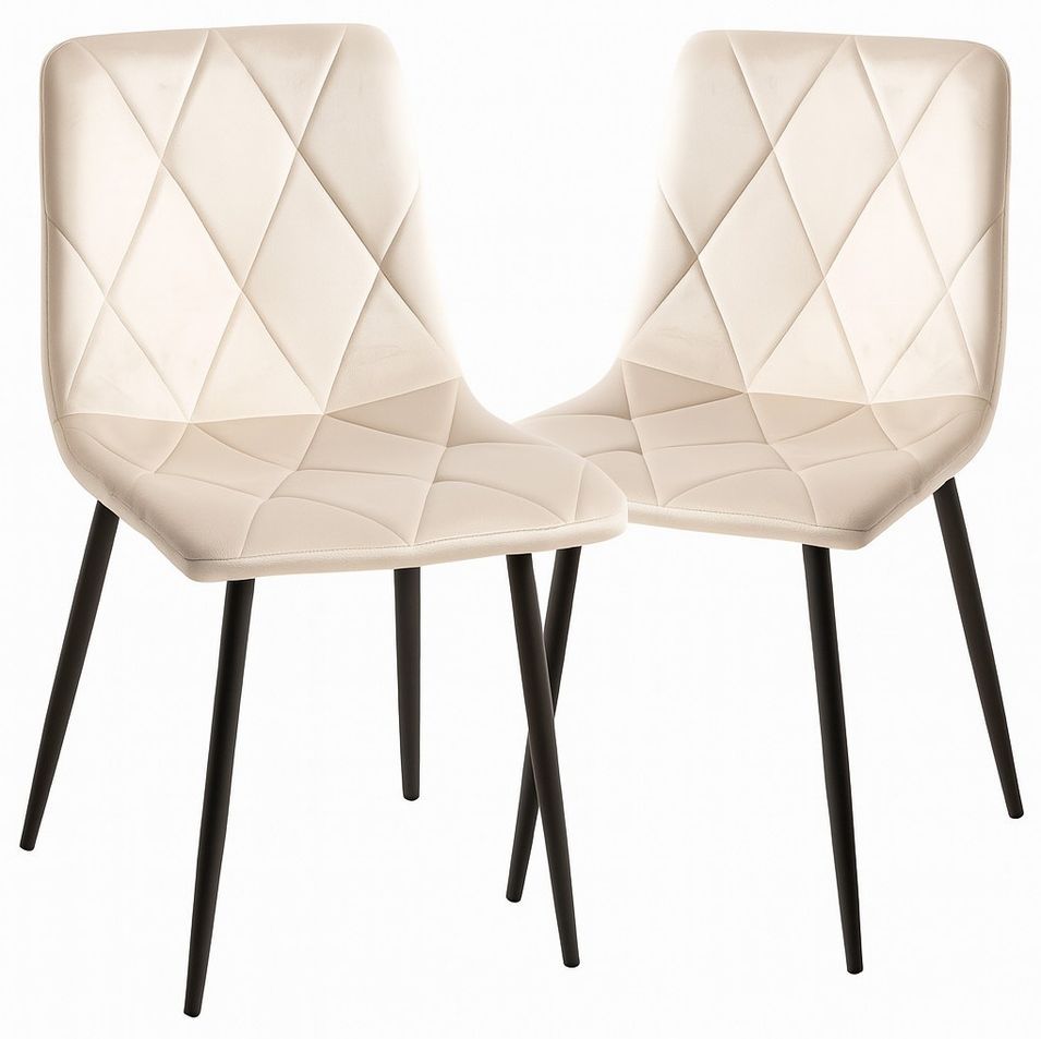 Lot de 2 chaises ARIEL – Velours matelassé à losanges & pieds acier noir - Photo n°1
