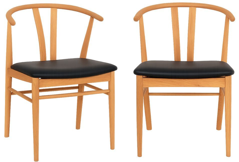 Lot de 2 chaises ARTENARA – Chêne naturel & Assise en PU noir - Photo n°1