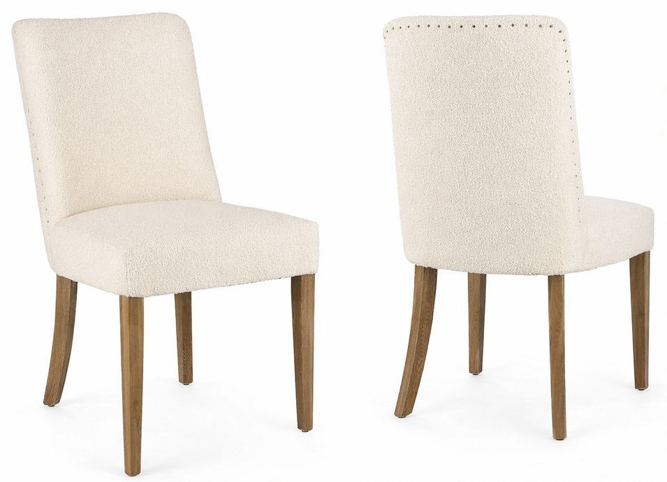 Lot de 2 chaises BEATRIZ – Tissu effet bouclé & dossier clouté - Photo n°1