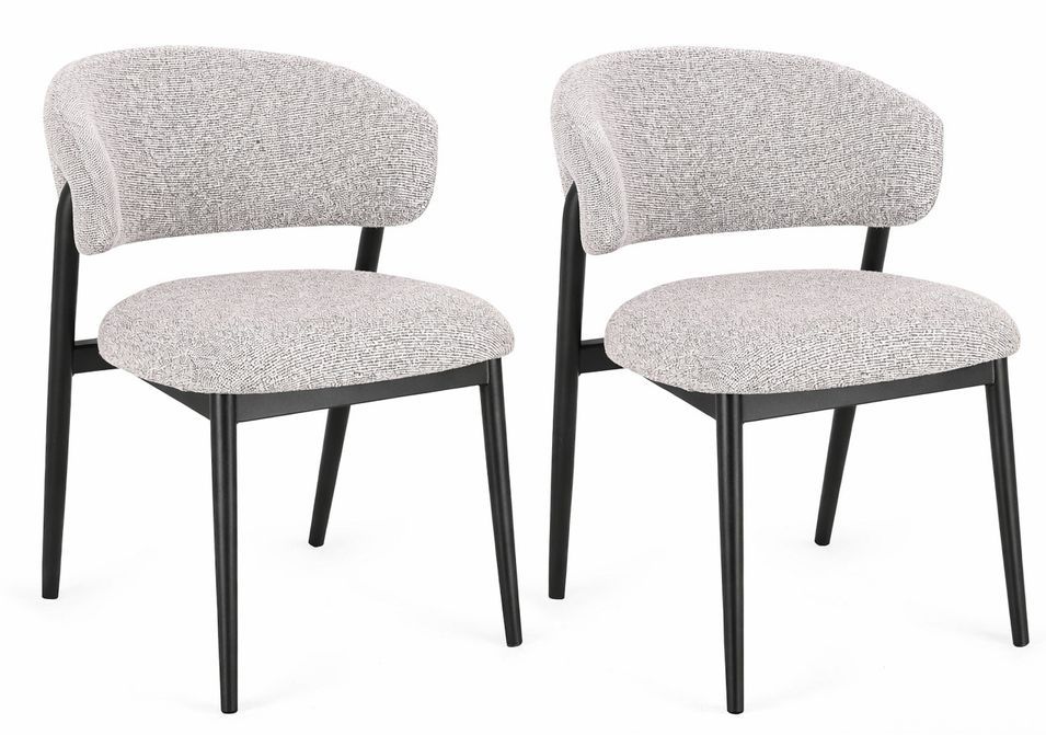 Lot de 2 chaises CASSANDREA – Tissu bouclé gris clair & pieds acier noir - Photo n°1